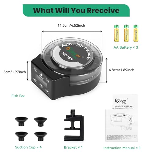 hygger Automatic Fish Feeder for Aquarium: Auto Fish Food Dispenser with LED Display & Timer, Precision Auto Aquarium Vacation Feeder for Fishes with 3 AA Batteries for Betta Turtle Goldfish