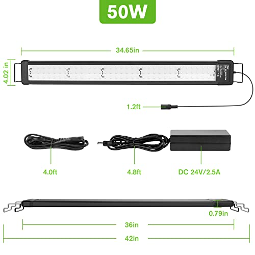 hygger 50W Smart Aquarium Light, Bluetooth LED Light with App Control, Full Spectrum Fish Tank Light with 24/7 Lighting Cycle, 5 Modes, Adjustable Timer, for 36"-42" Freshwater Planted Tank