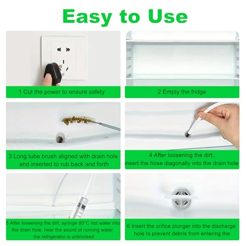 8 PCS Refrigerator Drain Cleaning Tool - Fridge Water Line Cleaner Kit with Long Tube Brush Cleaner, Water Dispenser Cleaning Kit