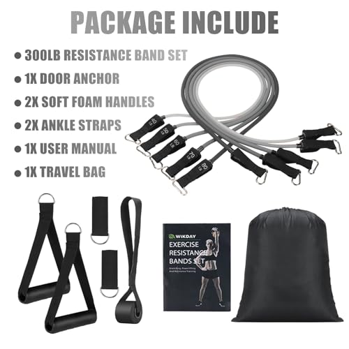 WIKDAY Resistance Bands with Handles for Exercise,beginners - color: 300LBS GRAY