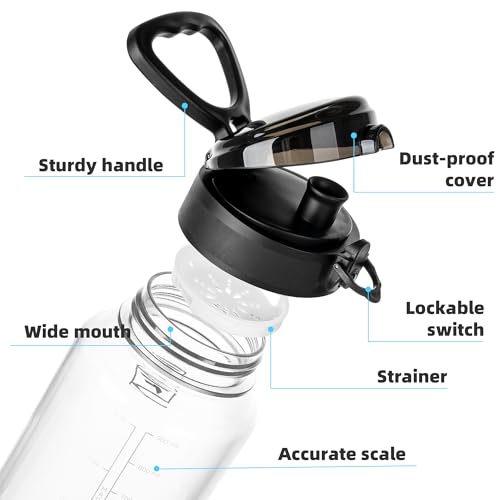 Fanhaw 32oz Clear Plastic Water Bottle with Anti-dust Lid, Clear&Black - color: Clear&Black