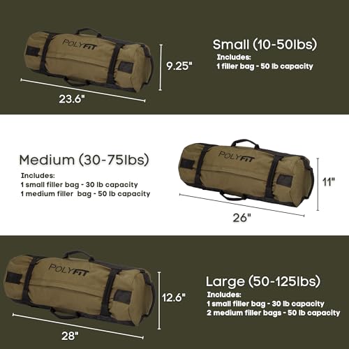 Polyfit Classic Sandbag - Workout Sandbag with 8 Gripping Handles - color: BLACK, size: Small (10-50lbs)