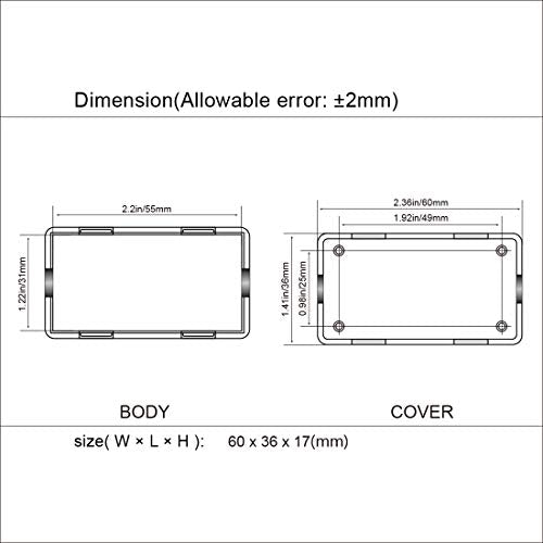 5Pcs ABS Plastic Electrical Project Case Power Junction Box, Project Box Black 2.4 x 1.4 x 0.7 inch (60 x 36 x 17 mm) - size: 2.4" x 1.4" x 0.7"(5pc)