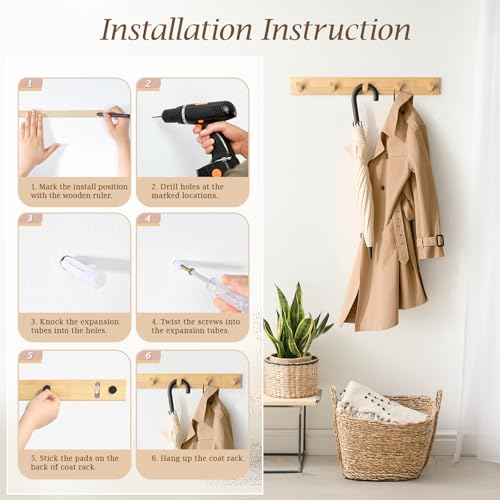 Coat Rack Wall Mount, Wooden Coat Hanger, Natural, 1 Pcs - color: Natural