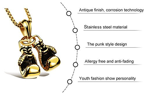 Men Punk Stainless Steel Boxing Gloves Chain Pendant Necklace - color: Golden