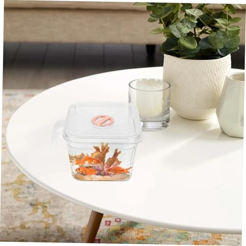 WOONEKY Transparent Small Fish Bowl with Lid and Handle Unbreakable Desktop Betta Aquarium for Easy Maintenance and Decoration for Desks Bookshelves and More