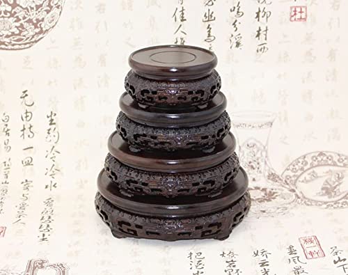 GOLDY&WENDY Round Solid Wood Brown Rosewood Base Butterfly Carving Craft Pedestal Stand(3.1''Inside Diameter)