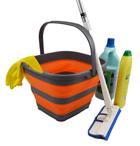 SAMMART Set of 2-10L (2.6 Gallon) Collapsible Plastic Rectangular Bucket - Portable Fishing Bucket - Foldable Tub with Handle - Pop up Saving (Grey/Orange (Set of 2)) - color: Grey/Orange (Set of 2)