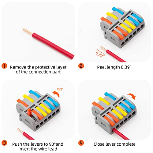 5Pcs Lever Wire Connectors, 3 in 6 Out Quick Wiring Cable Electrical Connector for 24-12 AWG