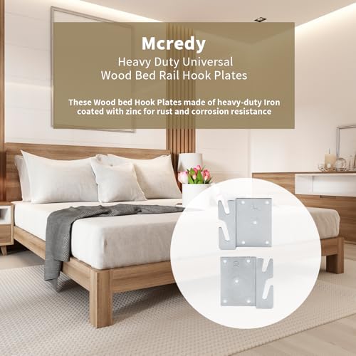 Mcredy 4 Pcs Heavy Duty Wood Bed Rail Hooks Plates Universal Bed Frame Hooks for Frame Brackets Headboard Footboard Replacement Parts with Screws - size: Silver,4 PCS