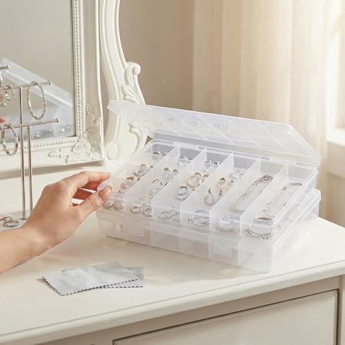 Pivotik 24 Grids Clear Plastic Organizer Box, Small Fixed Dividers Bead Organizer Box, Compartment Container Dividers for DIY Crafts Jewelry Storage Small Parts