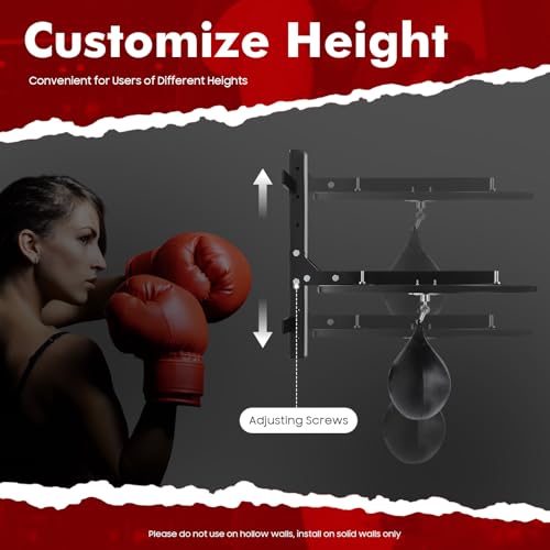 Speed Bag Platform Kit, Professional Wall-Mounted Speed Bag Platform Kit with PU Punching Ball, Adjustable Height Heavy Duty Boxing Training Equipment for Home Gym Office - color: Black