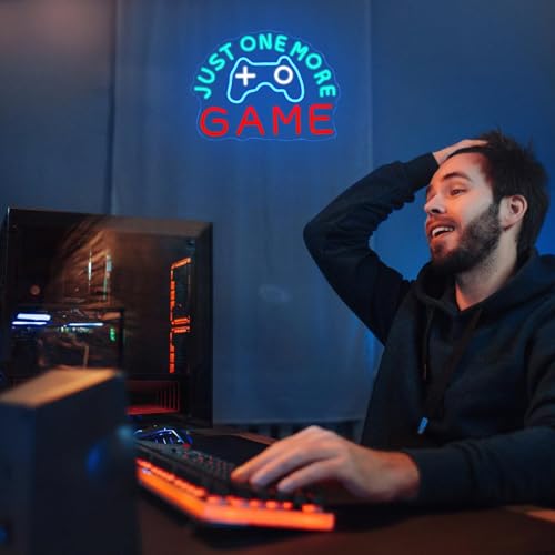 Just One More Game Neon Sign for Gaming Room, USB Powered Gamer Neon Light, Colorful Game LED Light Up Sign for Bedroom, Party, Man Cave,Club, Bar - style: Game
