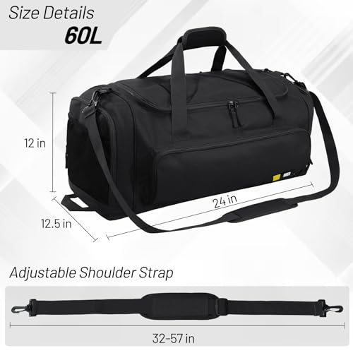 MIER Large Gym Bag for Men 60L Duffel Bag with Shoe Compartment - color: Pure Black