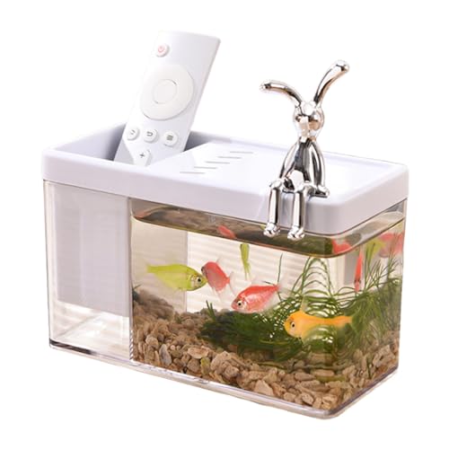 Mini Aquarium Fish Tank | Compact Transparent Fish Holder, Practical Decorative Container, Rounded Edge ABS Cover | Ideal for Betta Shrimp Snails, Easy Maintenance Setup | Dorm Office Home