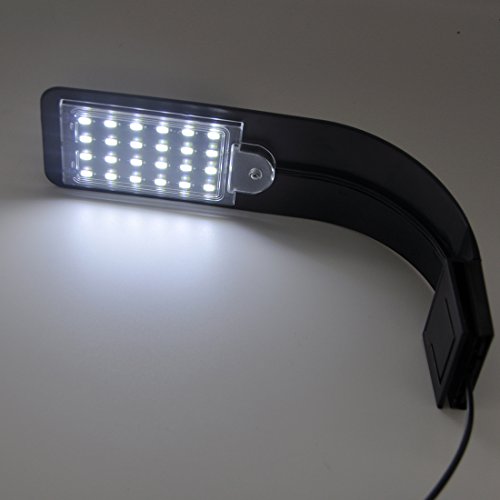 24 LED Aquarium Planted Light 10W Full Spectrum Plant Grow Clip Lamp Fish Tank Lighting White and Blue LED (Black)
