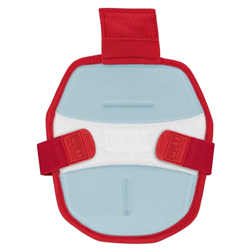 Franklin Sports Baseball + Softball Leg Guard - PRT Series Adult - Protective Leg + Ankle Guard + Toe Plate - One Size - color: Carolina Blue/Red, size: Adult