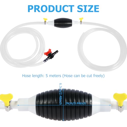 Gasoline Siphon Hose Pump, Hand Fuel Transfer Pump, Portable Hand Gas Pump with 16.4ft Siphon Hose, for Gasoline Gas Oil Fuel Petrol Diesel Fluid Water Fish Tank