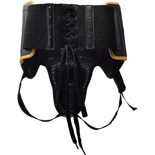 RIVAL Boxing RNFL100 Professional No-Foul Groin Protector with Laces, Dual Waist Straps, Ultra-Lightweight Construction, and Super-Rich Microfibre PU - color: Black/Gold, size: Large