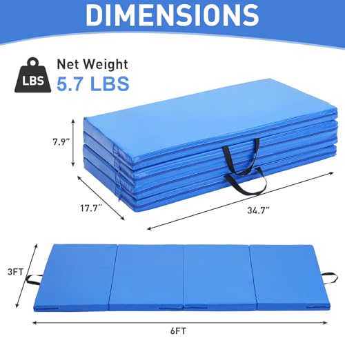 Gymnastics Mat, 3x6FT / 4x8FT 2" Thick Kids' Folding Tumbling Mat - color: 3x6FT-Blue