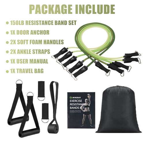 WIKDAY Resistance Bands with Handles for Exercise,beginners - color: 150LBS GREEN