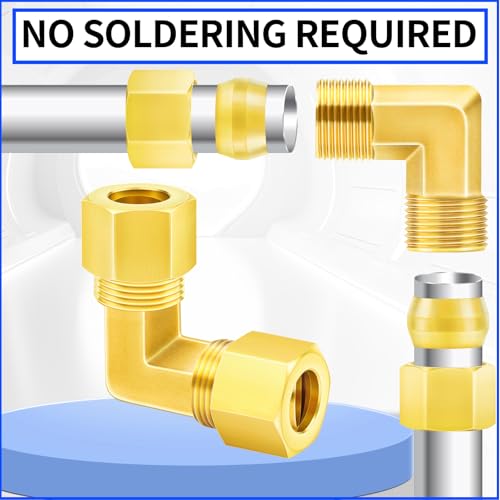 ChillWaves Brass Compression Tube Fitting, 1/8" OD x 1/8" OD 90 Degree Elbow Compression Union Connector(10-PACK)