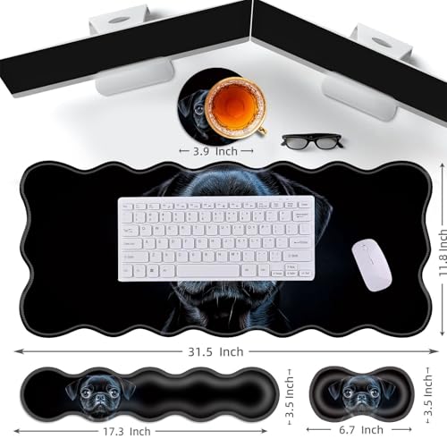 Large Gaming Mouse Pad, Keyboard Wrist Rest Pad & Wrist Support Mousepad Set, Stitched Edge, Extended, Non-Slip Base, Memory Foam Desk Mat for Office, Home,Cute Pug Dog - color: Cute Pug Dog