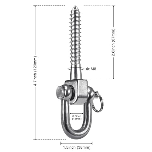 SELEWARE 4 Pack Swing Hangers Swing Set Hooks Stainless Steel Hammock Hooks | Heavy Duty Swing Mount for Porch Swing, Hammock Chair, Heavy Bag, Yoga Silk, Suspension Straps, Gymnastics Rings - color: Stainless 4 Pack Swing Hooks