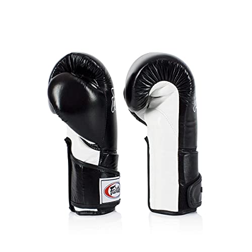Fairtex BGV6 Angular Boxing Gloves, Locked Thumb Muay Thai MMA Kickboxing - color: Black/White, size: 14oz
