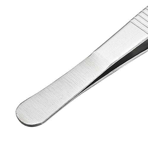 uxcell 5 Pcs 5-Inch Stainless Steel Tweezers with Curved Serrated Tip