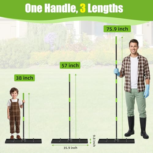 GARDTECH 36×10 Anti-Flip Lawn Leveling Rake,76” Adjustable Handle | Heavy Duty Stainless Steel,2mm Plate, for Topdressing, Sandbox, Garden Beds, Lawn Repair,Dog Spots - size: 36''x10''