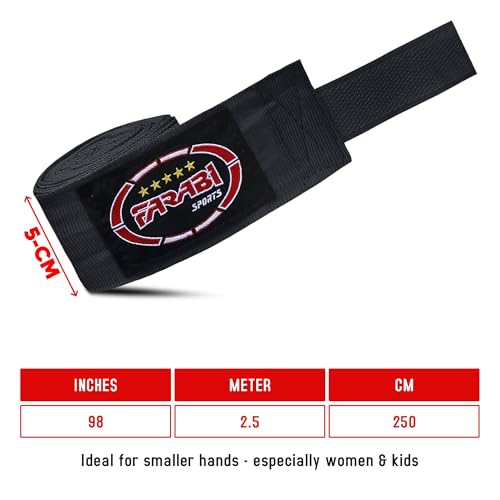 FARABI Kids Boxing Hand Wraps 100 Inches Long Junior Hand Wraps Boxing Hand Wraps Muay Thai Hand Wraps MMA Boxing Hand Wraps Men Boxing Hand Wraps Kids Boxing Hand Wraps Inner Gloves - color: Black