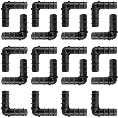 20 Pieces drip irrigation hose connectors, black elbow, applicable to 1/2 inch (16mm) hose, with barb connector