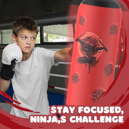 Sunikko X Tall Punching Bag for Kids, Larger 66 Inch Inflatable Stable Boxing Bag for Teens, Ninja Shuriken Toy Gifts for Boys Girls, Boxing Set with Gloves and Pump for Practicing Karate Taekwondo