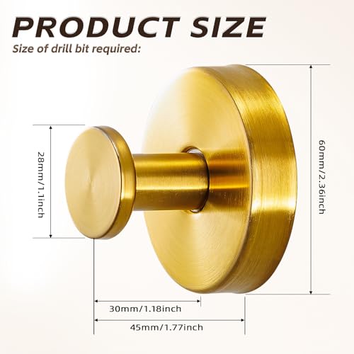 Suction Cup Hooks for Shower,Stainless Steel Towel Hooks No Drill - color: Brushed Gold