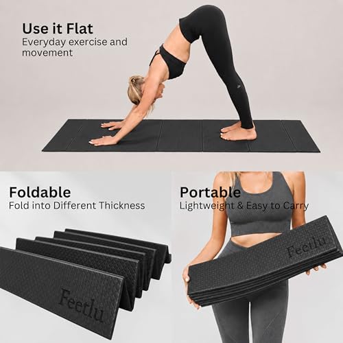 Foldable Yoga Mat, 72" x 24", 6/8/10/12mm - color: Black, size: 24" x 72" x 1/2"