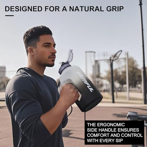 GEMFUL 74oz Large Water Bottle Sport Jug with Straw & Handle (White/Black) - color: White Black with Straw