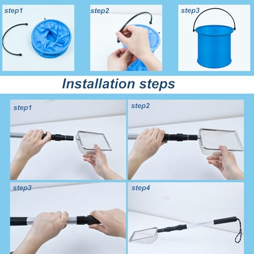 4pcs Shelling Scooper Tools for Beach, Adjustable Shark Tooth Sand Sifter with Mesh Shell Collecting Bag Foldable Beach Bucket Beach Scoop Shovel Toys for Adults Kids Picking Seashell Rock Hunting(B) - color: Blue