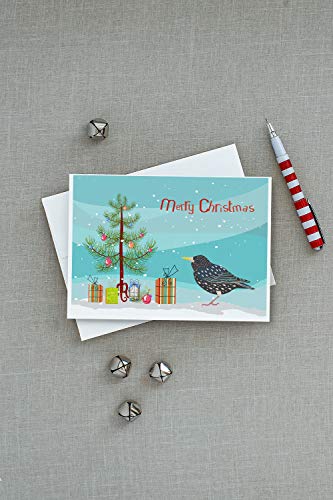 Caroline's Treasures CK4492GCA7P Starling Merry Christmas Greeting Cards and Envelopes Pack of 8 Blank Cards with Envelopes Whimsical A7 Size 5x7 Blank Note Cards - style: Birds - Starling