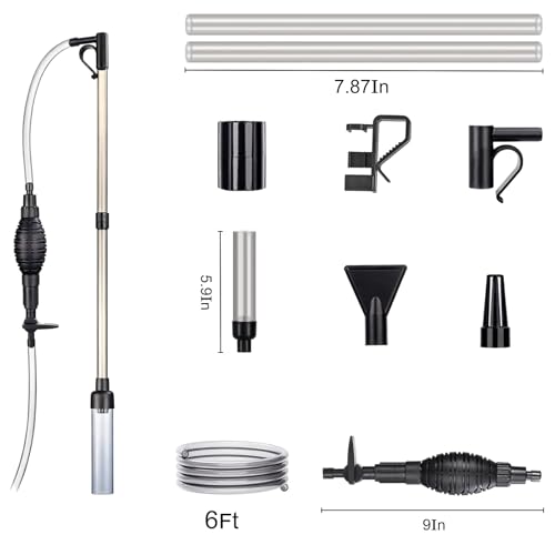 Aquarium Gravel Vacuum Sand Cleaner with 6Ft Pipe Fish Tank Water Changer Adjustable Length ABS(for 3~8Gal Tank)