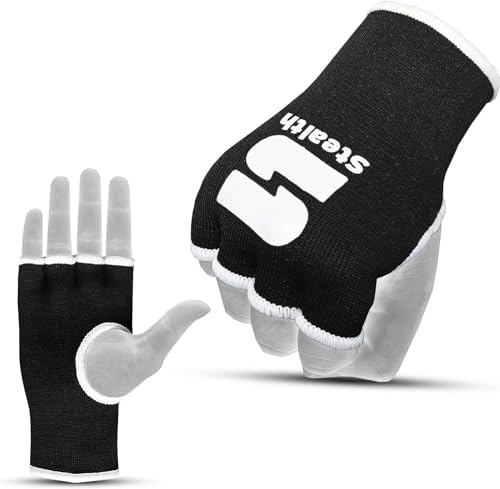 Stealth Sports Boxing Hand Wraps Inner Gloves – Premium Boxing Inner Gloves – Half Finger Boxing Punching Mitts – Elasticated Wrap Boxing Mitts for Kickboxing, Muay Thai, MMA - size: Large-X-Large