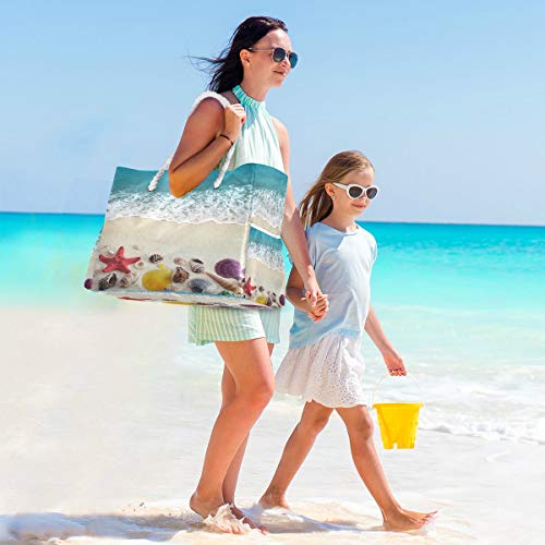 senya Large Beach Bags Totes Canvas Tote Shoulder Bag Soft Wave Water Resistant Bags for Gym Travel Daily Ocean - color: Sea Shells on Beach
