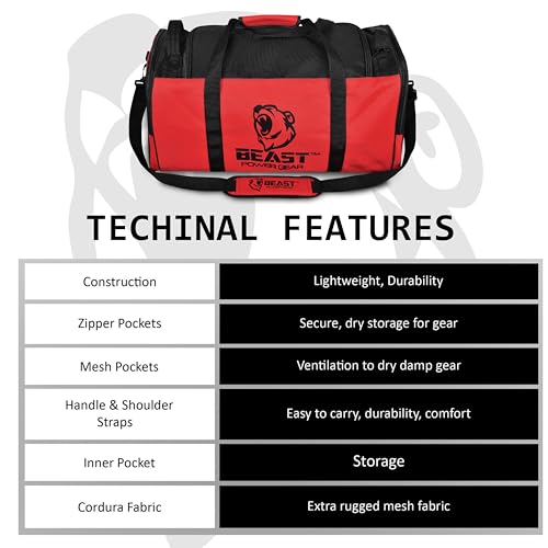 Gym Duffle Bag- Workout, Boxing, MMA, Sports Bag with Shoes Compartment and Adjustable Shoulder Strap for Men and Women (Red) - color: Red