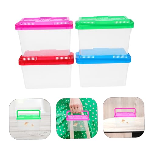 Kisangel 4Pcs Mini Handheld Aquarium Box Transparent Plastic Pet Carrier with Handle for Small Fish Turtles Reptiles and Hamsters for Travel and Safe Transport