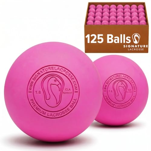 Signature Lacrosse Ball Set - Packs of 2, 4, 8, 12, and 100 - No Chemical Smell Massage Balls, Myofascial Release Tools, Back Roller, Muscle Knot Remover - color: Pink, size: 125 Balls