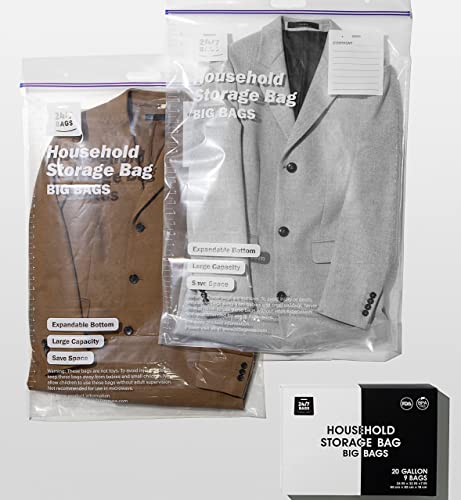 9 XXX-Large Plastic Storage Bags, 20 Gallons, Zero BPA, Double Zipper Seal, 3 Mils Thick, Double Layer Carry Handle, 24"x32"x7", Moving, Seasonal, Travel - size: 20 GALLONS