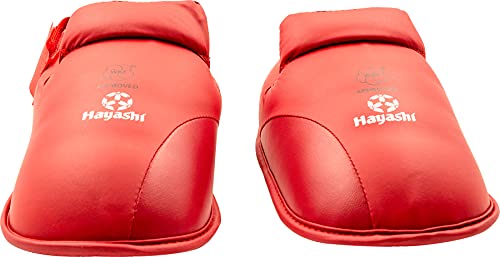 Hayashi Karate Shin Guards and Instep Guards (WKF Approved) - color: red, size: X-Large