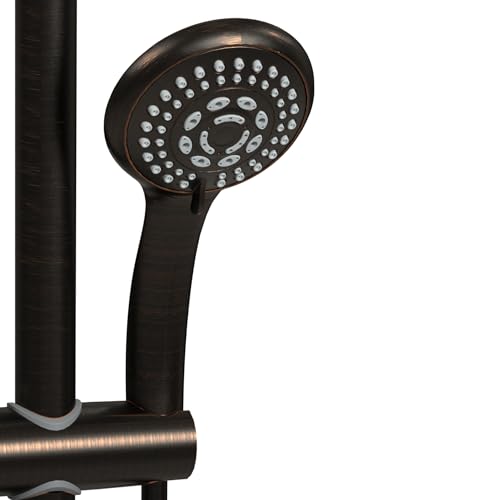 PULSE ShowerSpas Kauai III Oil-Rubbed Bronze Rain Shower Head with Handheld Spray - 2.5 GPM, 8" Showerhead, 5-Function HandShower, Adjustable Slide Bar - Shower Heads with Handheld Spray Combo - size: 2.5 Gallon Per Minute, style: Oil-Rubbed Bronze