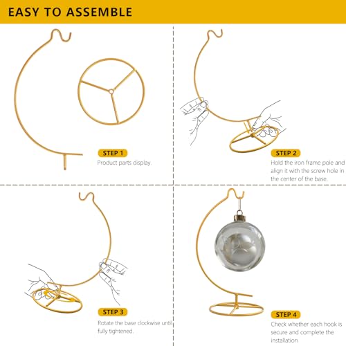 Ornament Display Stand,Assembled Display Stand with Hook,Iron Pothook Stand for Hanging Glass Globe, Air Plant Terrarium, Home Wedding Decoration ( Gold )