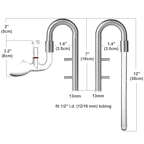 Stainless Steel Lily Pipe Set – Hybrid Steel & Detachable Glass Outflow with Skimmer, Glass Multi-Level Inflow, 360° Flow Control, Fish & Shrimp Safe (13mm for 1/2'' i.d. (12/16 mm) tubing)
